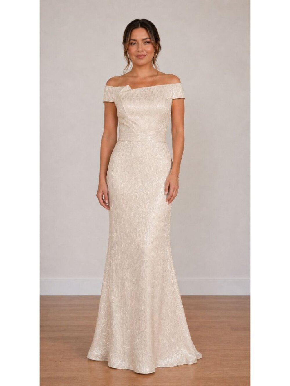 Roland Mouret Limited Edition Metallic Champagne Off Shoulder Gown US 10 UK 14